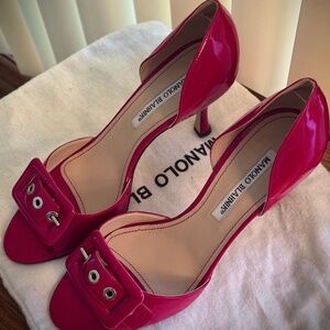 Manolo Blahnik Red Patent Leather D'Orsay Heels – Size 37.5